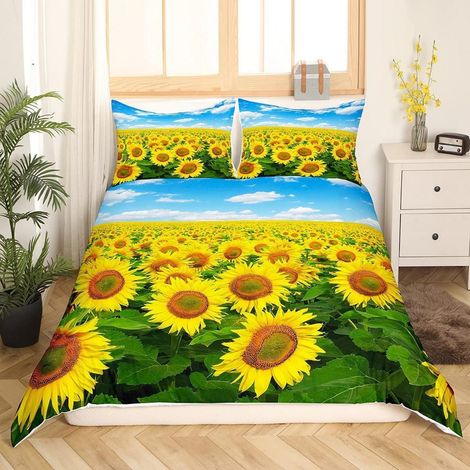 Bettwäsche-Set mit Sonnenblumen-Druck 155x220cm 2-teilig Mikrofaser