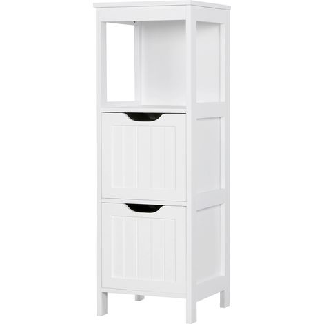 Yaheetech – Colonne de salle de bain blanche 30x30x89cm – 2 tiroirs profonds – Compartiment ouvert – MDF résistant à l'eau – Style moderne