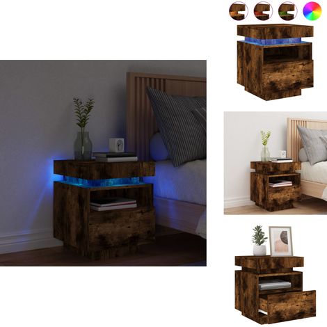 Armoire de chevet avec lumières LED chêne fumé 40x39x48,5 cm - Table De Chevet - Lampe De Chevet - Luminaire LED - Meubles De Chambre - Mobilier Moderne (1/5)