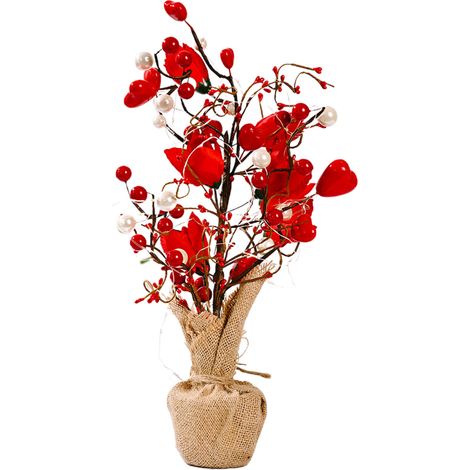 Arbre à tulipes - 43 x 25 x 8 cm, guirlande lumineuse en tissu/PVC (colle en ciment recouverte de toile de jute) (38 x 12 x 8 cm). Fonctionne avec 2 piles AA (non incluses). (1/3)