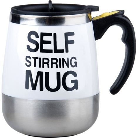 Tasse À Mélange Électrique - Acier Inoxydable Et ABS - 450 ml - Pour Café Thé Chocolat Chaud - Avec Bouton Marche/Arrêt - Blanc (1/5)
