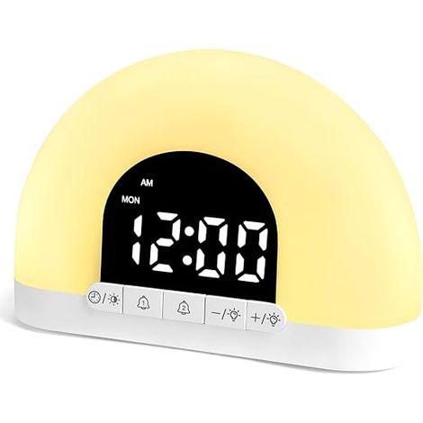 Réveil simulateur d'aube, avec lampe de réveil, double alarme et fonction snooze de 9 minutes, horloge numérique à 30 niveaux d'intensité. (1/5)