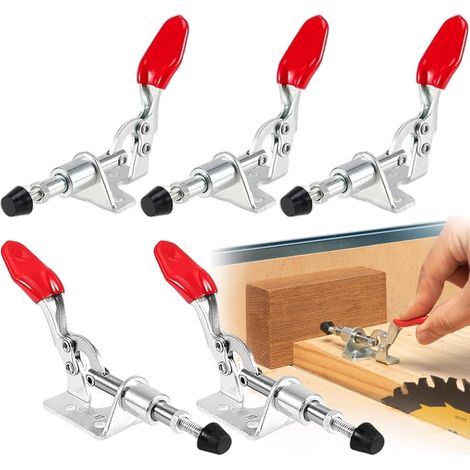 Lot de 5 Pcs  (Force De Serrage De 45 Kg) Pince Horizontale, Outil à Main à Action Push-Pull, Dégagement Rapide Basculer La Pince, Pour Le Fonctionnement De La Machine, La Menuiserie, Le Soudage