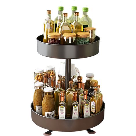 Étagère de rangement de cuisine, étagère à épices, boîte de rangement pour produits d'épices ménagers, étagère de rangement de sol multifonctionnelle rotative à 360 degrés (1/5)