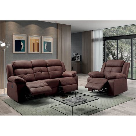 Altobuy – Canapé relax 3 places avec fauteuil manuel – Revêtement tissu new nobuck – Dimensions canapé 217 x 90 x H104 cm – Design contemporain (1/4)