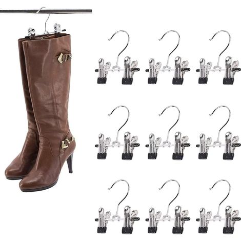 Lot de 9 cintres multifonctionnels en métal, double ajustable, cintre de botte, cintre antidérapant, clip pantalon, cintre (1/5)