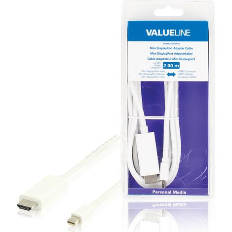 Valueline Cable adaptador mini DisplayPort macho - conector HDMI, color blanco, medida de 2 metros, color blanco