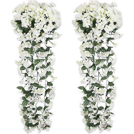 Lot de 2 plantes grimpantes artificielles violettes, résistantes aux UV, à fleurs retombantes, en plastique, pour la maison, les mariages, l'intérieur et l'extérieur.blanc (1/5)