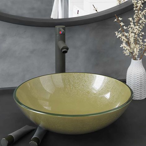 vidaXL Lavabo de bain avec robinet et drain à poussoir Verre trempé (1/5)