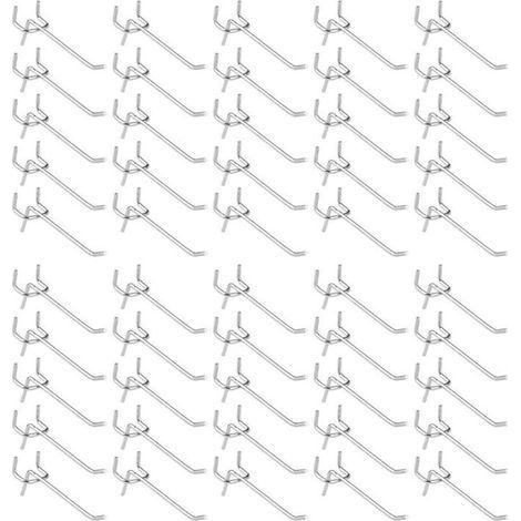 Crochets pour Panneau Perforé – 50 Pièces Rangement Garage, Atelier ou Magasin – Crochets Muraux Multifonctionnels pour Outils, Cintres et Accessoires (1/5)