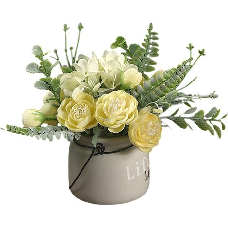 Bouquet de Roses et d'Hortensias Artificiels avec Petit Vase en Céramique - Sans Entretien, Décoration Élégante pour Salon et Chambre (1/5)