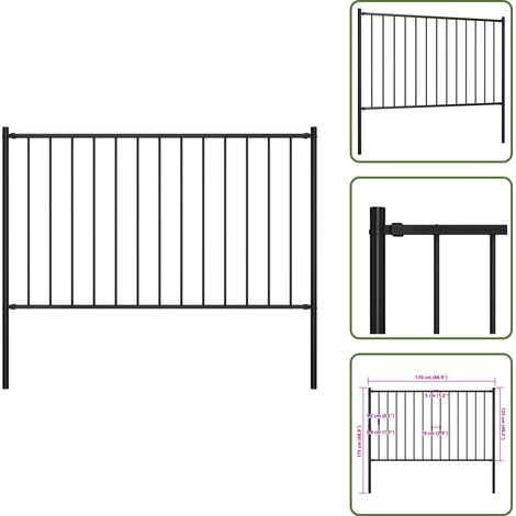 Recinzione in acciaio - vidaXL Pannello Recinzione con Pali Acciaio Verniciato 1,7x1,25 m Nero - Recinzione nera