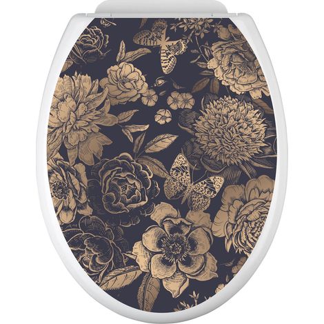 Stickers Abattant WC - Fleurs Papillons - 35x43 cm - Adhésif BRILLANT (1/2)
