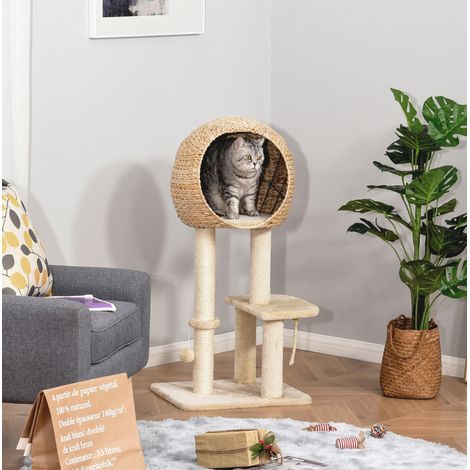 Árbol rascador con caseta 100 cm beige OKMYHOME (1/5)
