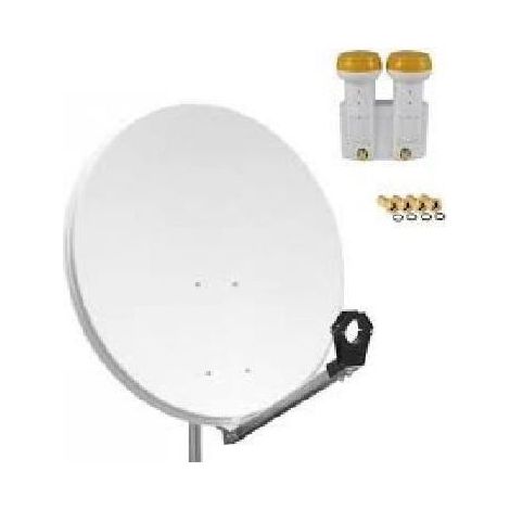 HDME Parabole satellite acier Blanche 80cm + LNB Monobloc Single 0,1dB Golden Media 0,1dB + 4 Fiches F