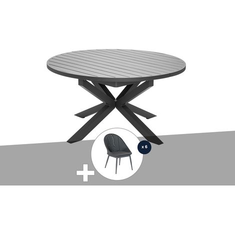 Table de jardin ronde extensible en aluminium Palma 8/10 places + 6 chaises Fuerte Ventura - Jardiline (1/5)