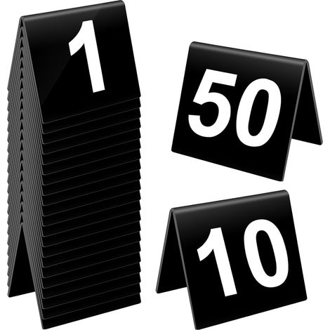 Juego de 50 números de mesa de acrílico negro estilo carpa, del 1 al 50, a doble cara – para bodas, recepciones y banquetes.