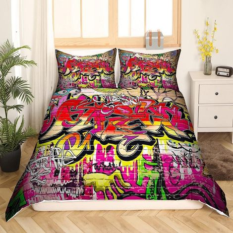 Bettwäsche Set 200x200 cm mit 2 Kissenbezügen 80x80 cm, Graffiti Street Art Design, 3D Druck, Mikrofaser