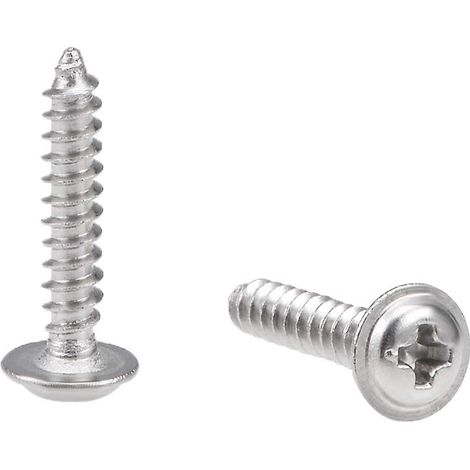 2.3x12mm Auto-taraudage Vis Cruciforme Tête Cylindrique Bombée avec Rondelle Vis 304 INOX Acier Fixations Boulons 50Pcs (1/3)