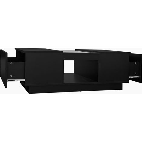 Mesa de centro negra 100 x 50 x 35,5 cm con cristal, LED, app y 2 cajones (1/5)