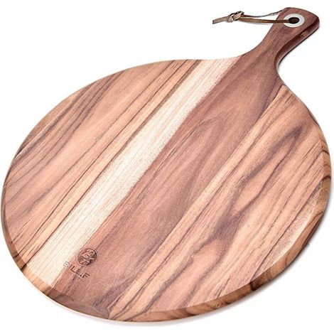 Planche à pizza en bois d'acacia - Plateau de service - Spatule à pizza - Plateau de transfert rond - Pelle à gâteau pour déplacer des pizzas, des biscuits, des gâteaux, du pain, 56 x 34 x 1,3 cm (1/5)