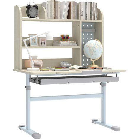 Beyamis Kinderschreibtisch, höhenverstellbarer Schreibtisch mit geneigter Tischplatte, 80 x 51 x 108,5–130,5 cm, natur