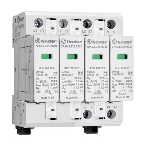 Paraf T2 tetra 4 varistors 230V In20kA Up1,2kV,Télésignalisation FINDER 7P4582751020 (1/2)