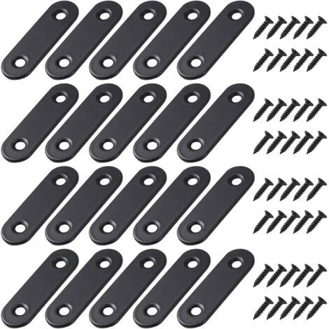 Equerre de Fixation Plats Droits Support en Droit Plat Metalliques Equerres avec Vis pour Bois Meubles Placard Réparation Support 50  16mm Noir 20 Pièces
