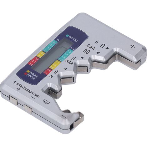 Testeur de Piles Bouton LCD pour Piles 1.5V et 9V, Affichage Numérique Argenté