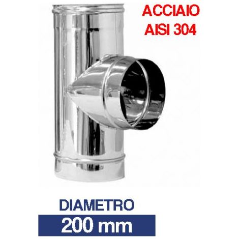 RACCORDO A T 90° TUBO IN ACCIAO INOX PER CANNA FUMARIA STUFA V/MISURE 10048V 200 (26922)