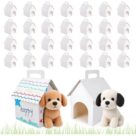 30 faltbare, weiße Geschenkboxen in Hundeform, ideal als Gastgeschenke für Welpen-Adoptionspartys, niedliche, leere Hausboxen zum Selberbasteln – perfekt für Welpen und zum Schulanfang. (1/5)