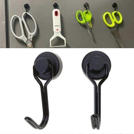 Lot de 6 crochets magnétiques noirs extra-résistants pour ustensiles de cuisine, casiers de chambre (1/4)