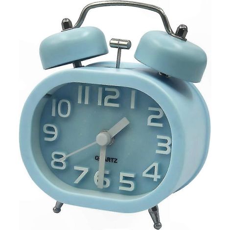Vintage Doppelglockenwecker mit Nachtlicht, geräuschlosem Quarzwerk (7,6 cm), lauter Klingelton ohne Ticken, Batterie enthalten, für Schlafzimmer oder Büro, Blau (1/5)