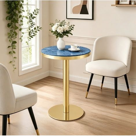 Runder Couchtisch 60 cm aus MDF und Metall, blau, Marmoroptik HAVRYA (1/5)
