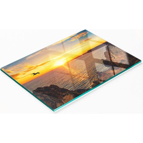 Tableau en verre résistant et élégant avec motif coucher de soleil sur la mer 80x52 cm (1/5)
