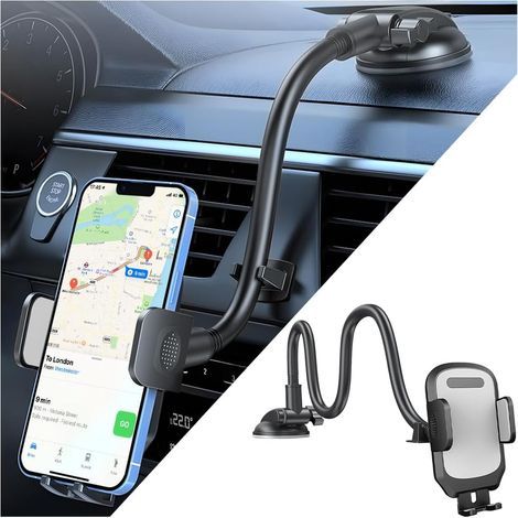Support De Téléphone Portable pour Voiture avec Ventouse, Support Téléphone pour Tableau De Bord Et Pare-Brise Voiture, Support Téléphone Portable Flexible en Col Cygne pour Voiture(Gris) (1/5)
