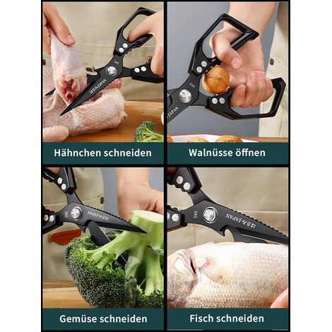 Multifunktionale Küchenschere aus Edelstahl, schwarz: Scharfe Geflügelschere mit rostbeständiger Beschichtung.