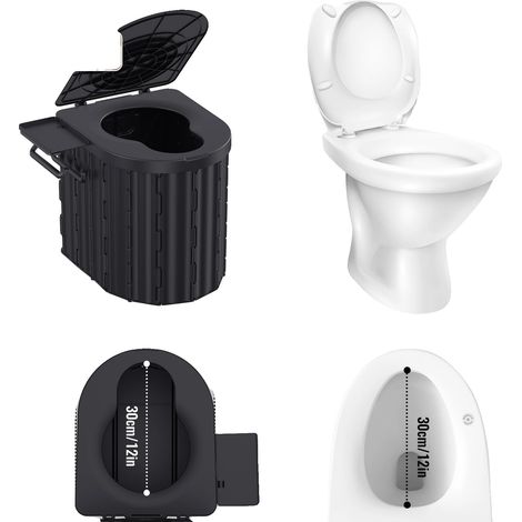 Tragbare Toilette, faltbares Design, leicht zu reinigen, schwarz (1/2)