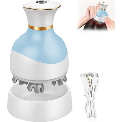 Masseur Tete Cheveux Electrique, Brosse Massage Cuir Chevelu et Massage Cheveux Portable Sans Fil Rechargeable Étanche avec 3 Modes et Minuterie Intelligente de 10 Minutes pour Corps Et Détente (1/5)