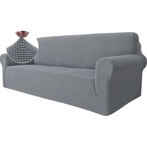 Housse de canapé 3 places avec accoudoirs, couvre-canapé extensible universel antidérapant, gris clair, pour protéger le salon (1/4)