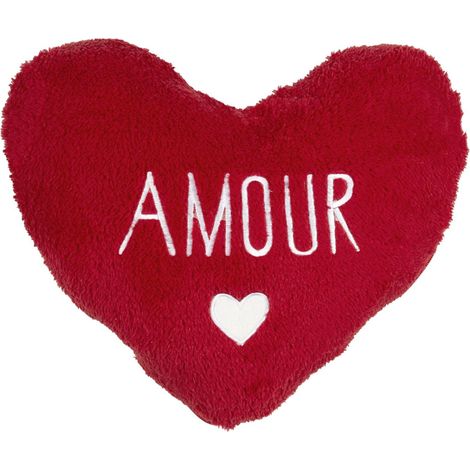 Coussin Plaid Sherpa "Cœur" 120x150cm Rouge
