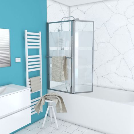 pare baignoire relevable 139x105cm avec volet - verre transparent avec bande depolie (1/6)
