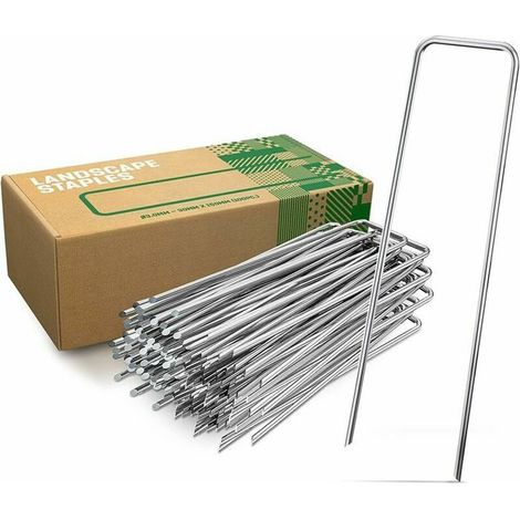 Piquet Fixation Acier - 50 pieces - Galvanise 150x30x3mm - Agrafe toile paillage grillage (1/4)