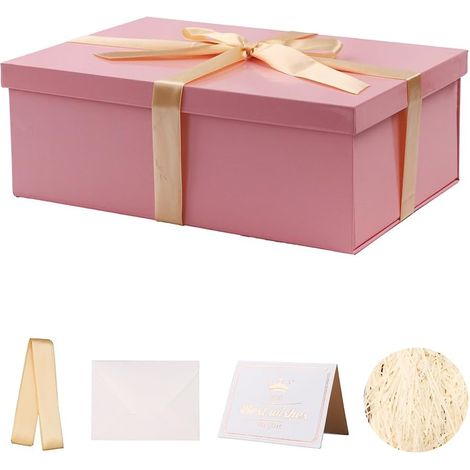 Pink Gift Box 31 x 21 x 11 cm, Empty Gift Box, Birthday Wedding Gift Box – 1 Piece (Contain Ribbon, Tissue Paper, Envelopes and Cards) (1/5)