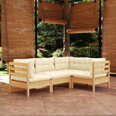 vidaXL Muebles de jardín 4 piezas con cojines madera de pino crema (1/4)