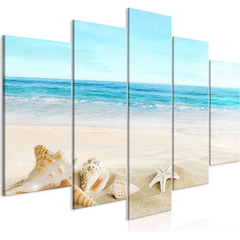 Tableau Bleu Calme (5 Parties) Large - 200 x 100 cm (1/3)