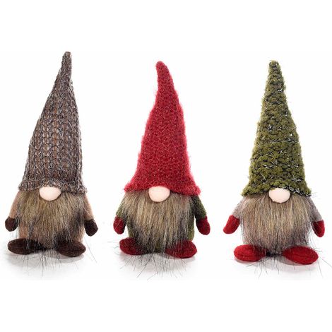 Gnometti Babbo Natale decorativi in stoffa con cappello in lana, set da 6 pezzi, cm 8,5x9x18 H (capp.esteso)