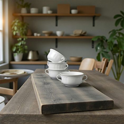 Bol à soupe avec anses en porcelaine blanche (lot de 4) ELDA (1/3)