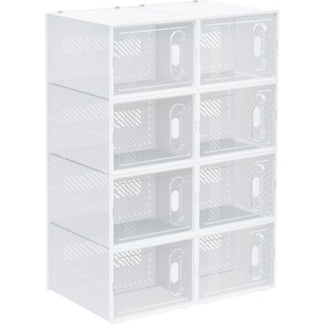 Meuble de rangement modulable, 8 cubes, meuble à chaussures empilables, vêtements, livres, jouets, blanc et transparent (1/5)