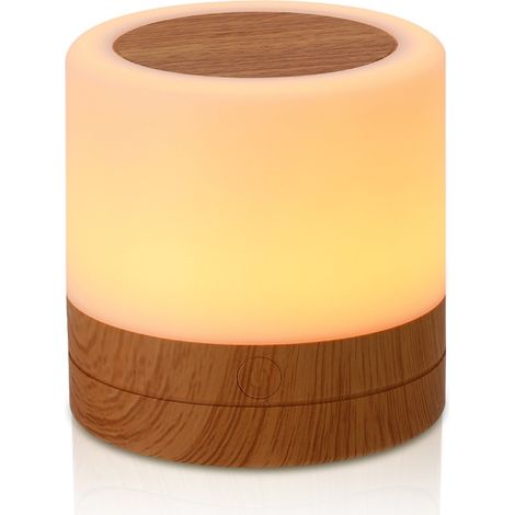 Lampe de chevet en bois LED colorée effet bois, veilleuse tactile avec télécommande